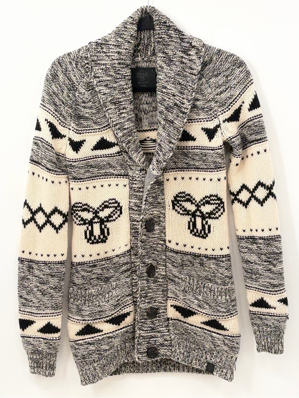 TNA Wool Cardigan Sweater - Black & Cream